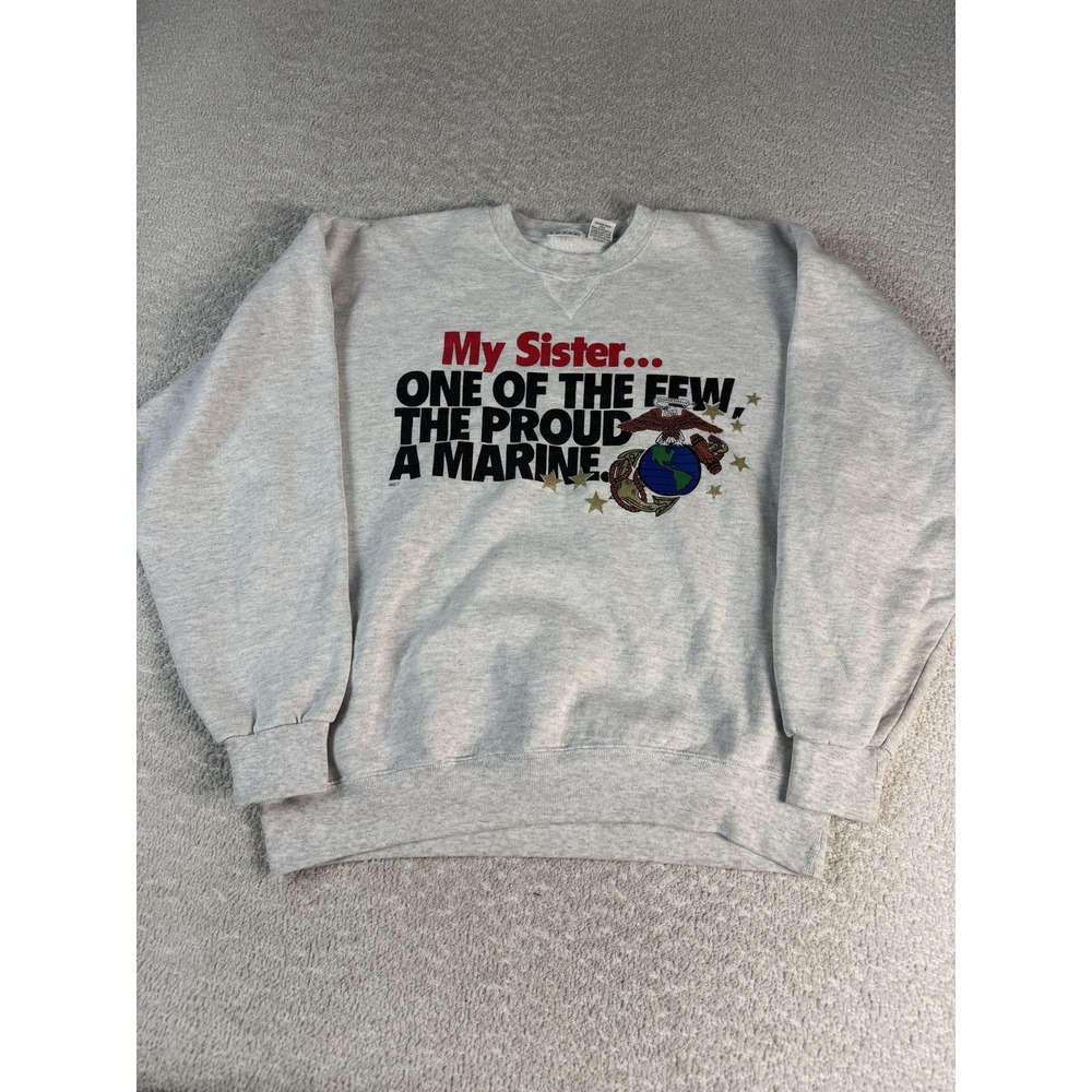My Sister Marine Sweatshirt Mens Large Gray Military Crewneck M.J. Soffe USA